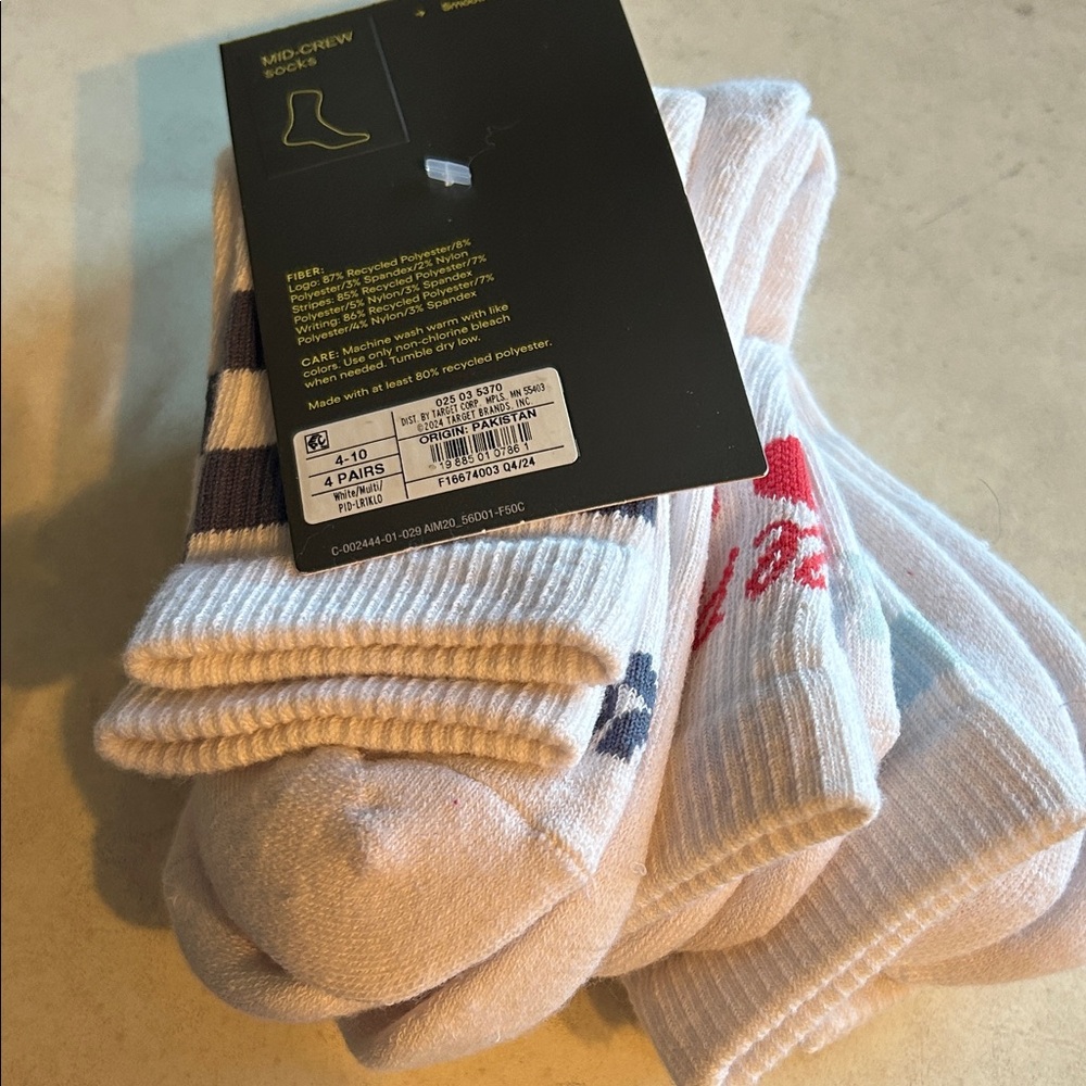 All in Motion White and Red Mid-Crew Socks - 4 Pair Set
